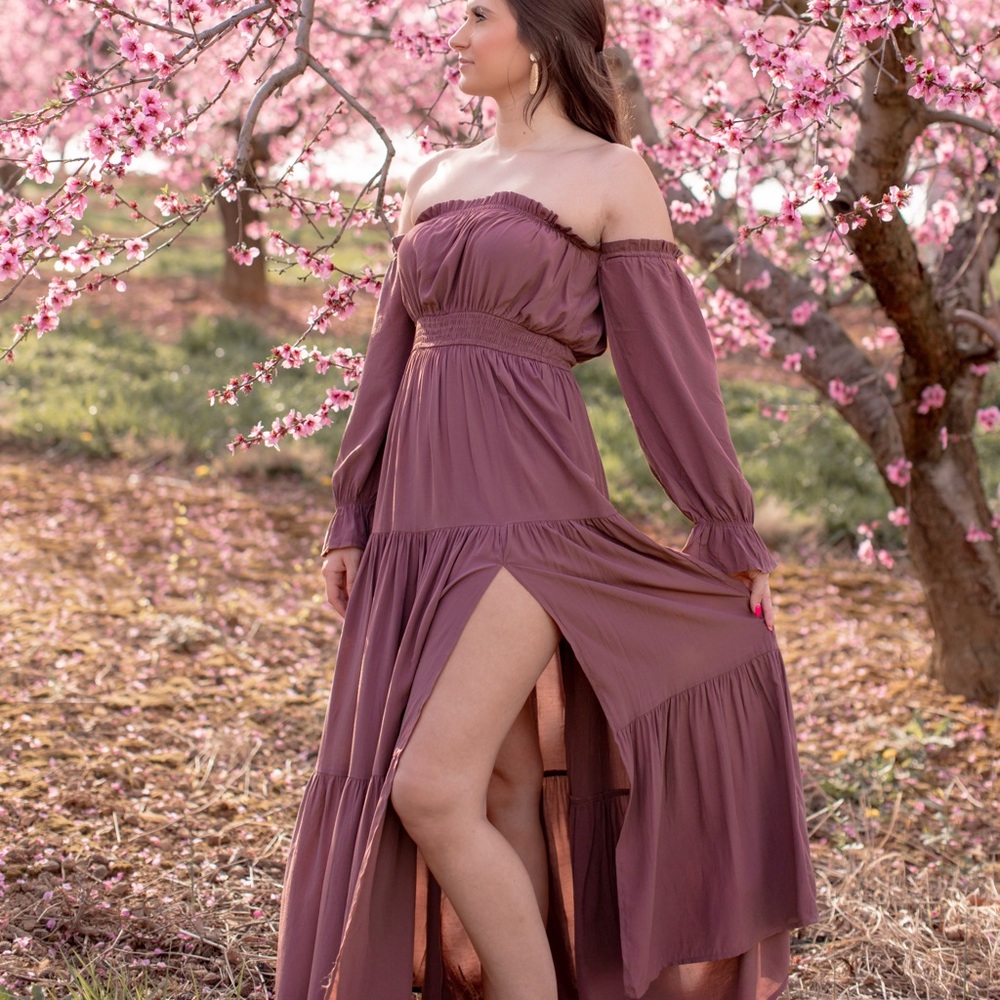 Elegant Mauve Off-Shoulder Dress